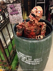 The "Tarman" Toxic Zen Fountain comes in a 55 gal Trioxin barrel, that is painted army green with white print “Property Department of Army” on it