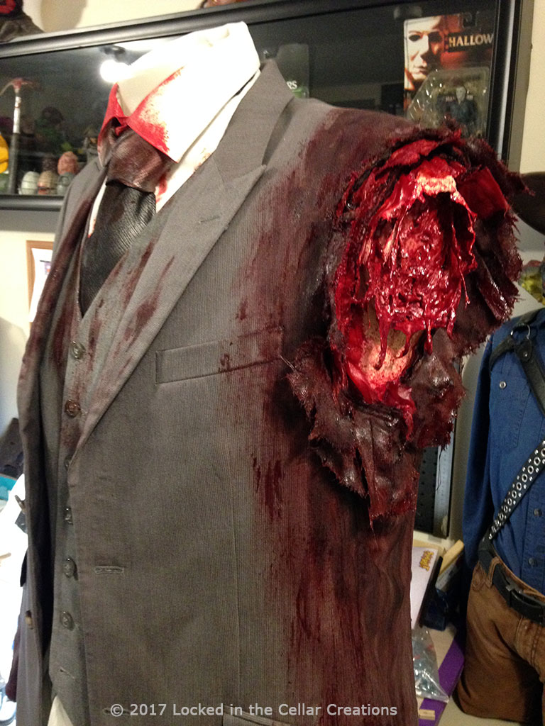 The bloody suit jacket that we made for the one-armed zombie from Shaun of the Dead