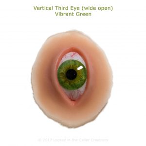 Vertical Third Eye prosthetic with detailed glossy eye piece available in various colours. Pre-tinted latex with super thin edges will blend invisibly.