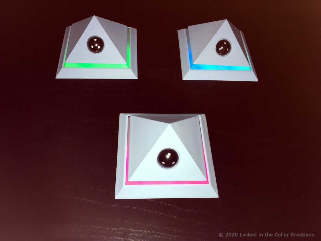 Smart home unit Jackie communicates with flashing different colours light.
